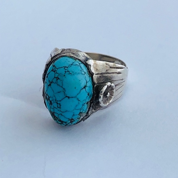 VINTAGE STERLING TURQUOISE RING SZ 7.5